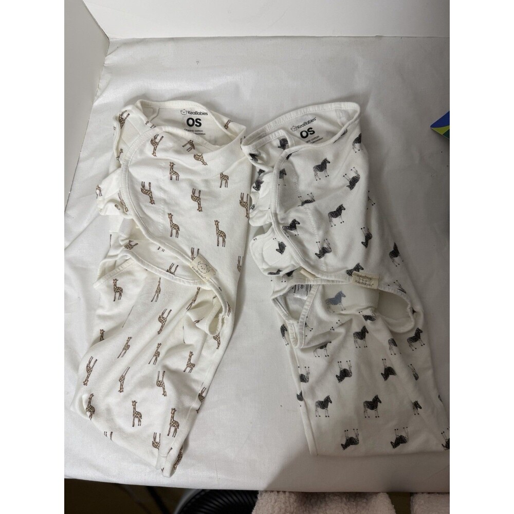 KeaBabies Organic Cotton Swaddle Sleep Sack 2 pc Set 0-3M Zoo Giraffe Zebra